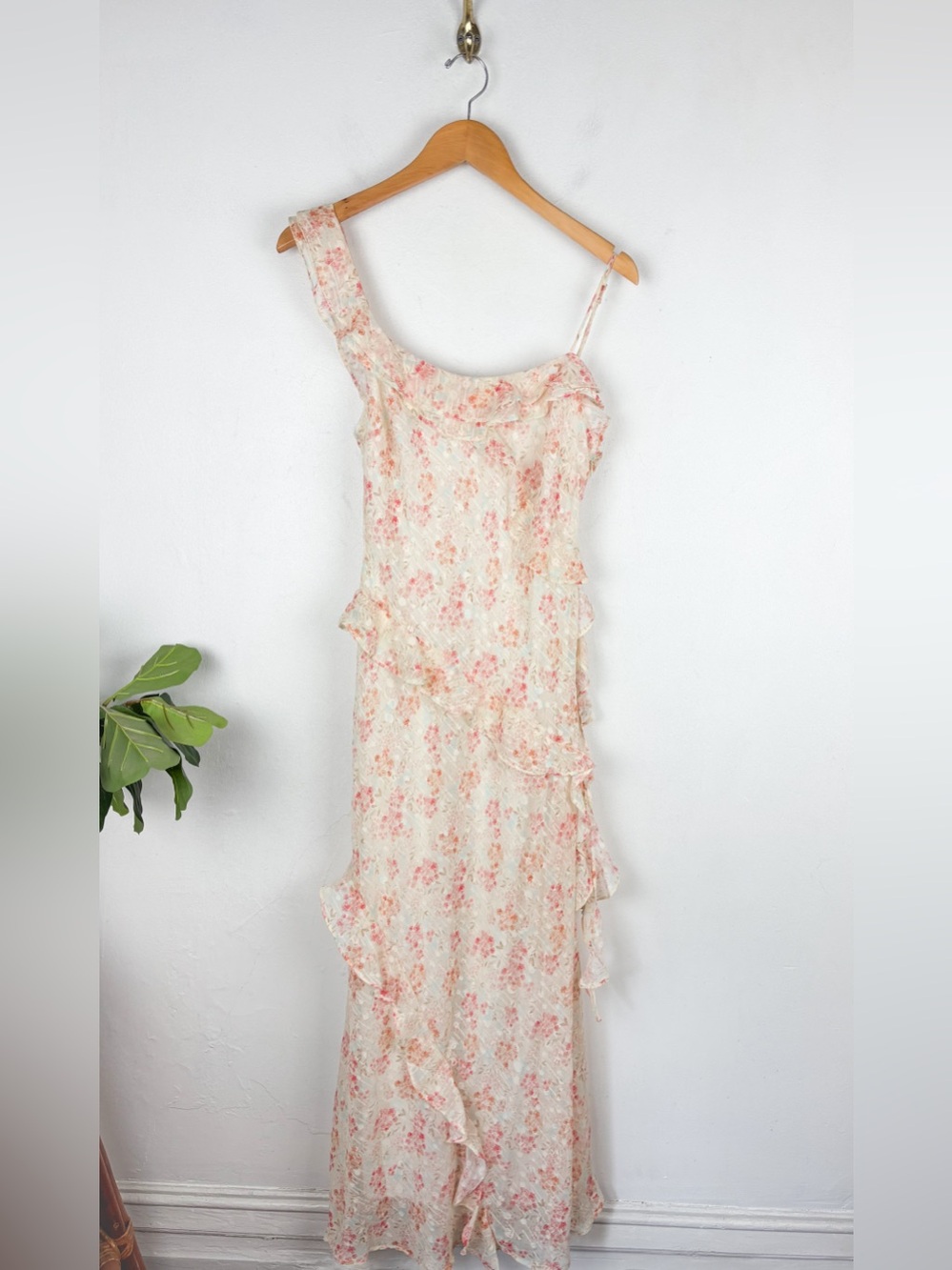 NWT Storia One Shoulder Floral Ruffle Formal Maxi Dress Sz M - Picture 2 of 10
